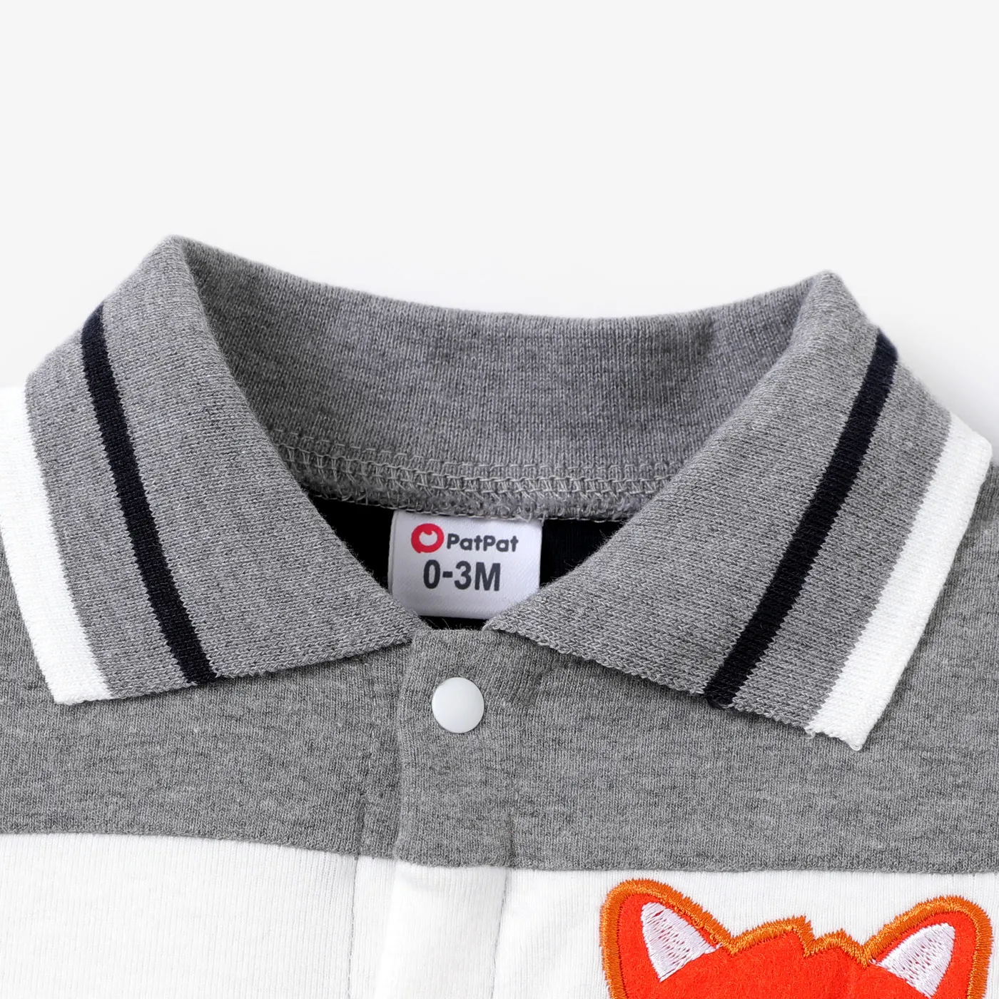 Baby Boy Animal Pattern Fox Print Shirt Collar Long Sleeve Jumpsuit  Color block image 3