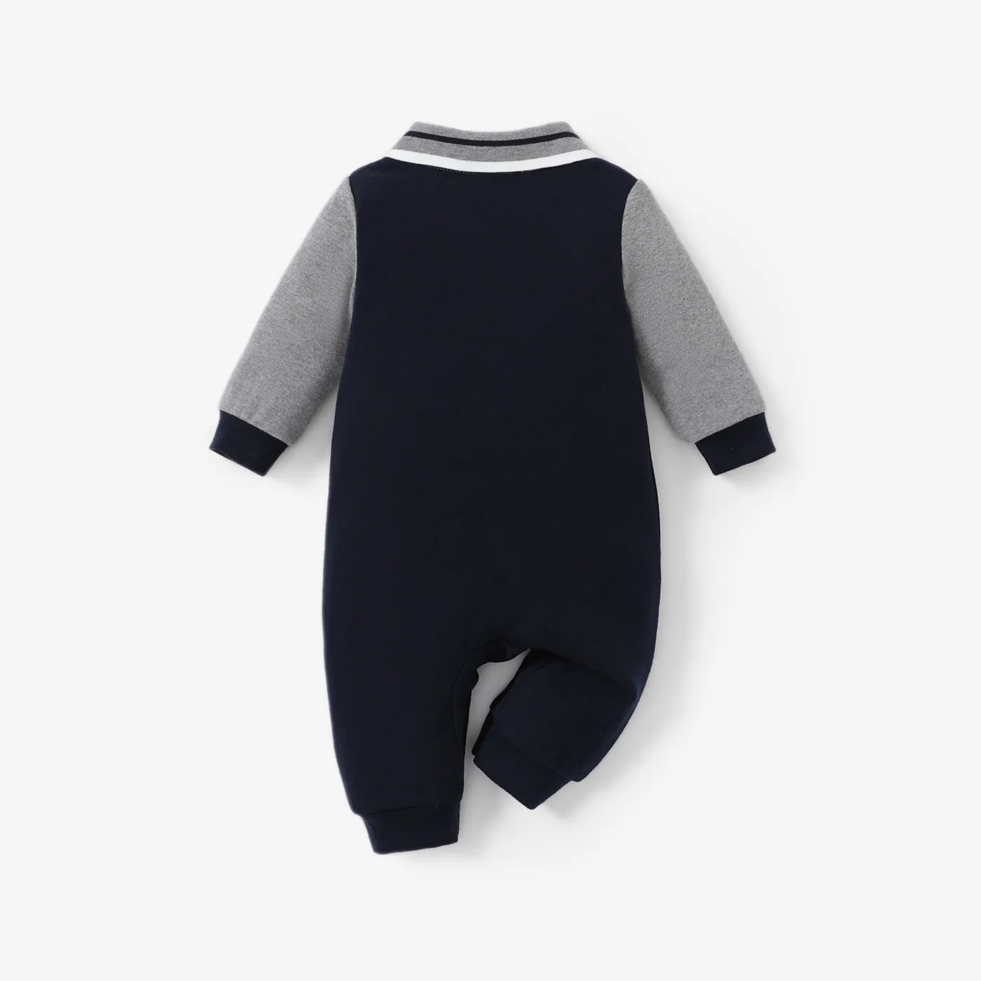 Baby Boy Animal Pattern Fox Print Shirt Collar Long Sleeve Jumpsuit  Color block image 2