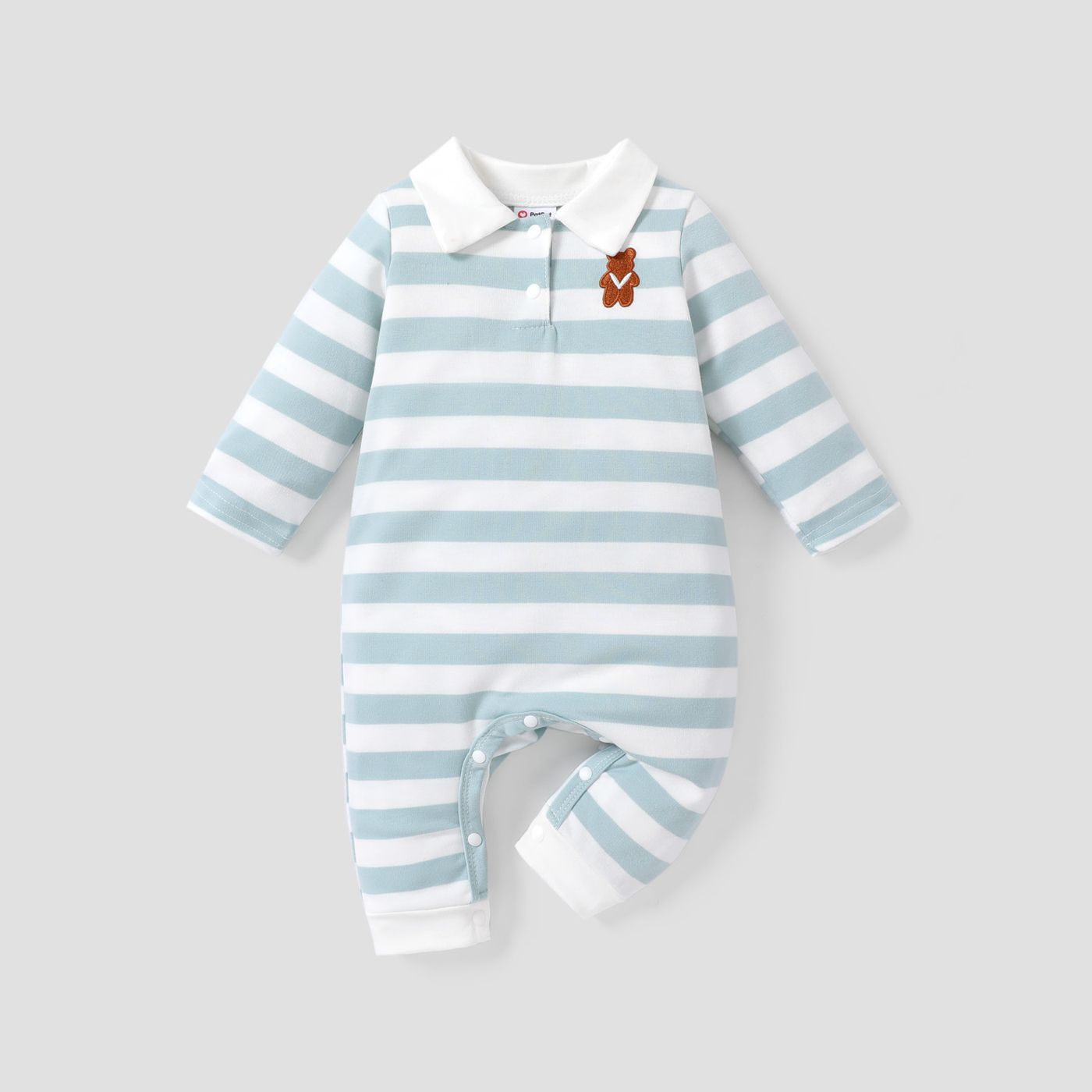 

Baby Boy Cotton Stripe Jumpsuit with Shirt Collar