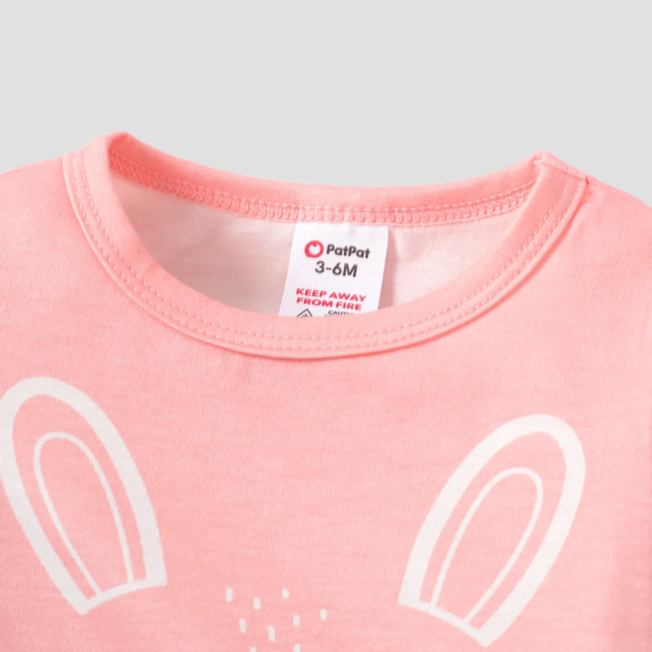 2pcs Baby Girl Rabbit Pattern Casual Pajama Set Rose big image 1