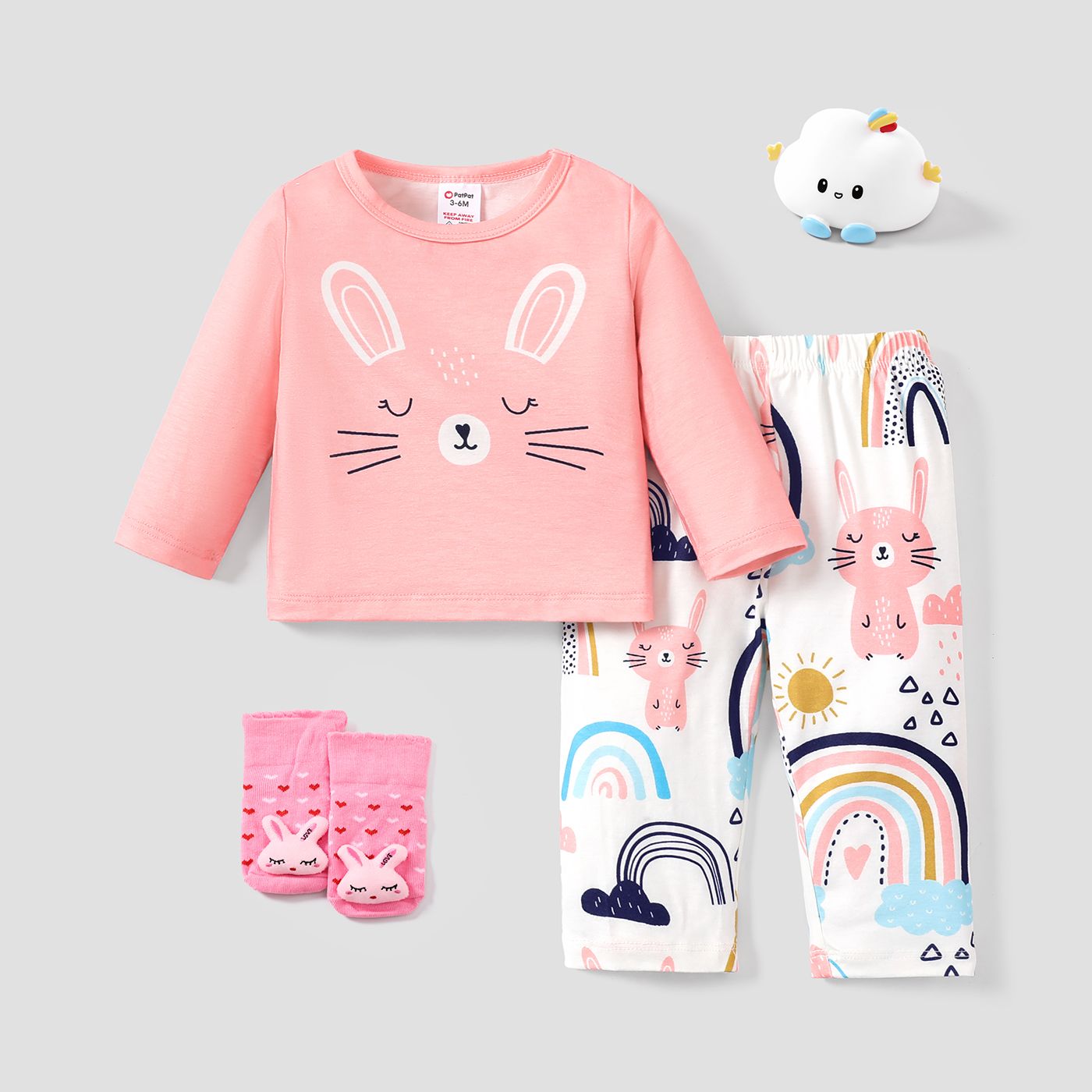 2pcs Baby Girl Rabbit Pattern Casual Pajama Set