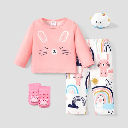 2pcs Baby Girl Rabbit Pattern Casual Pajama Set