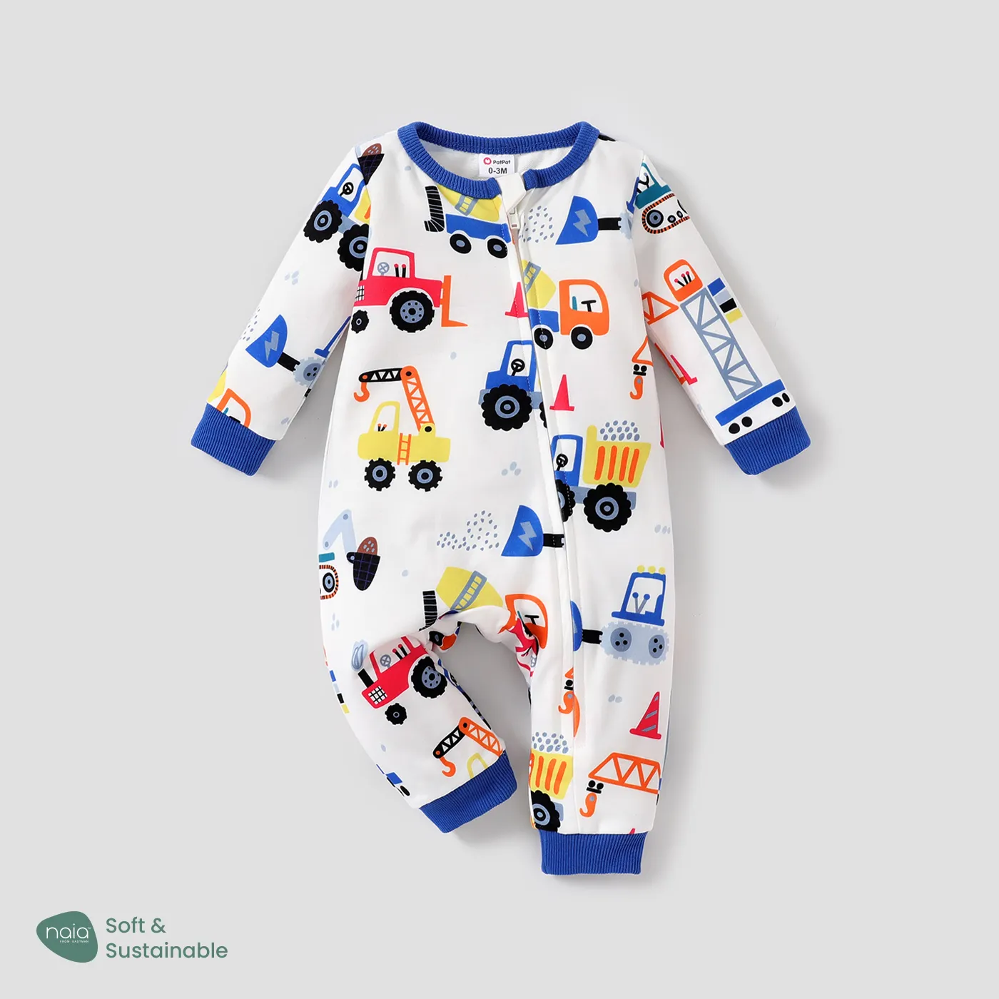 Baby Boy Naia Childlike Vehicle Zipper Long Sleeve Jumpsuit   big image 1