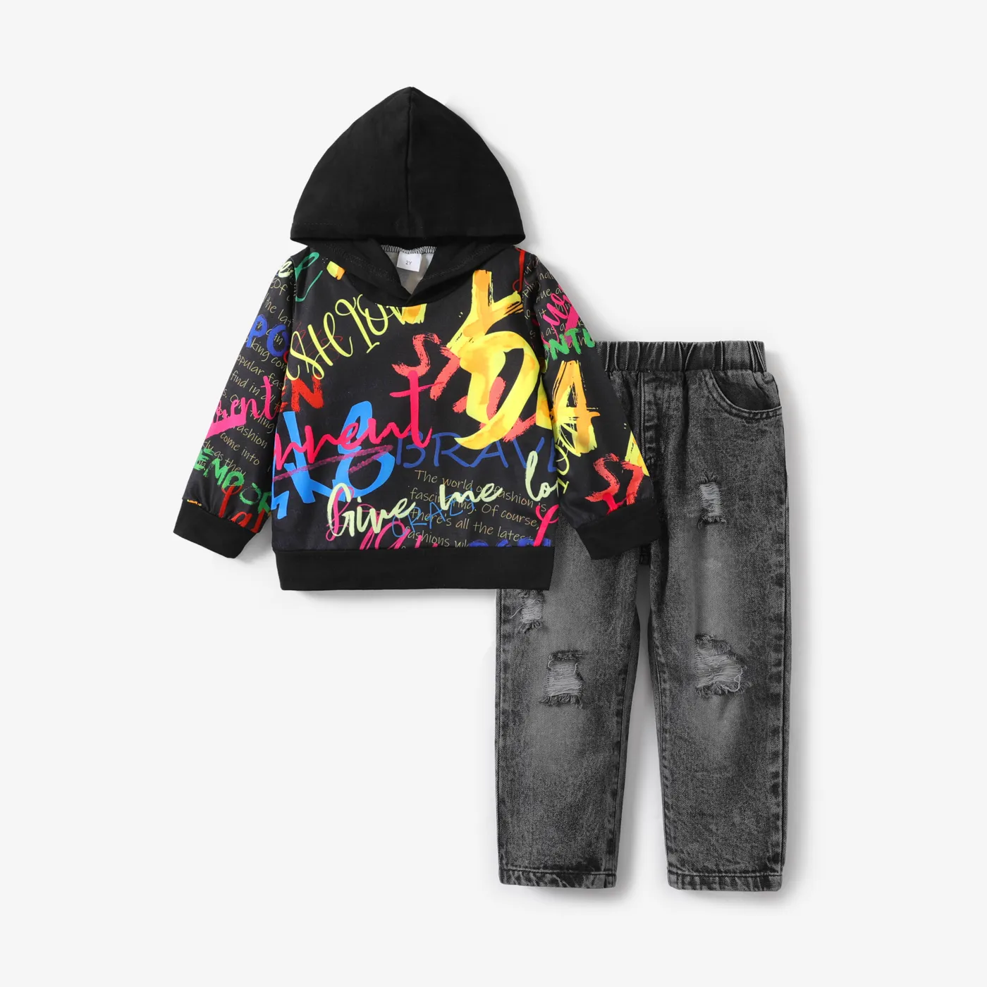 2pcs Toddler Boy Avant-garde Letter Set Black image 4