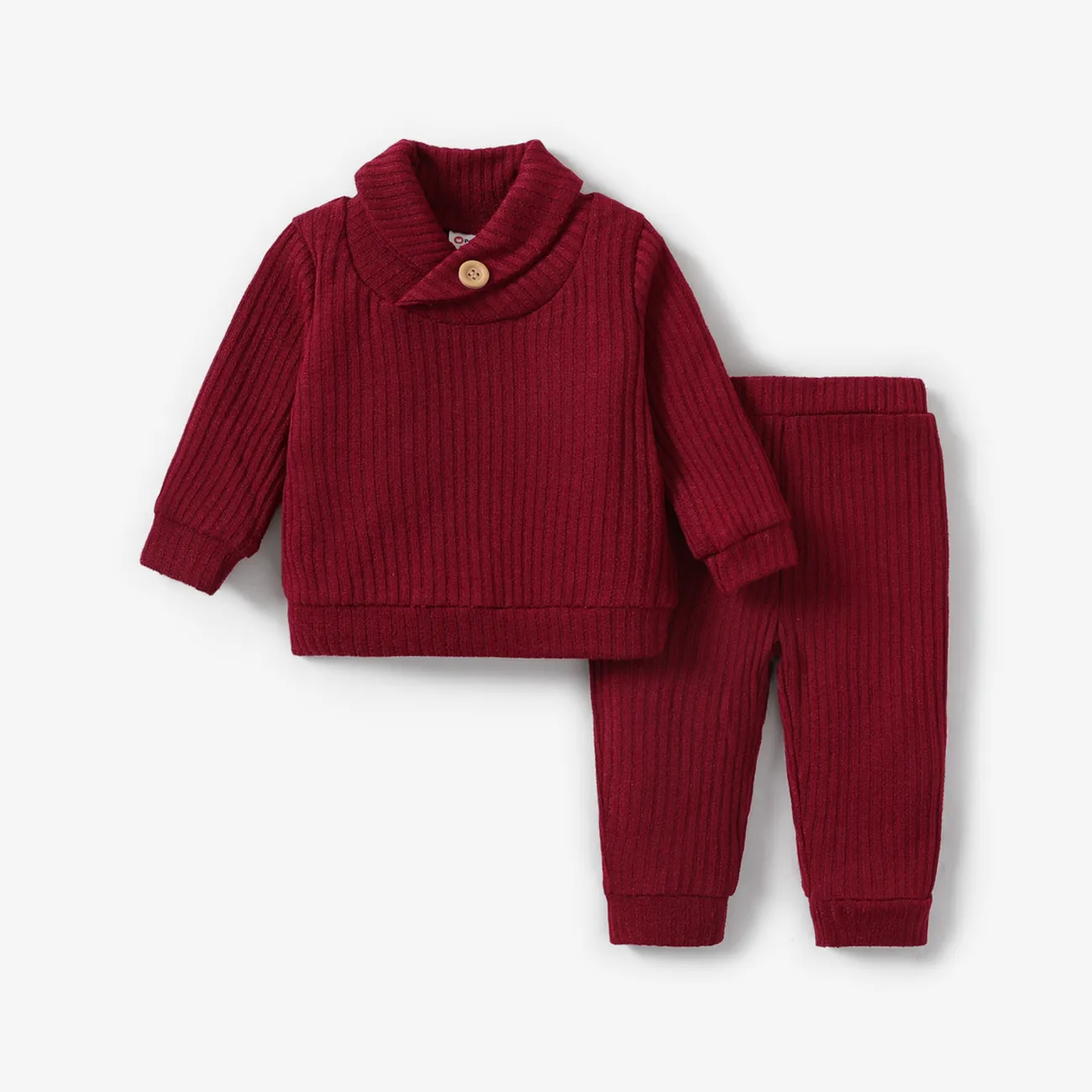 2pcs Baby Girl/Boy Casual Solid Color Set with Lapel Burgundy big image 1