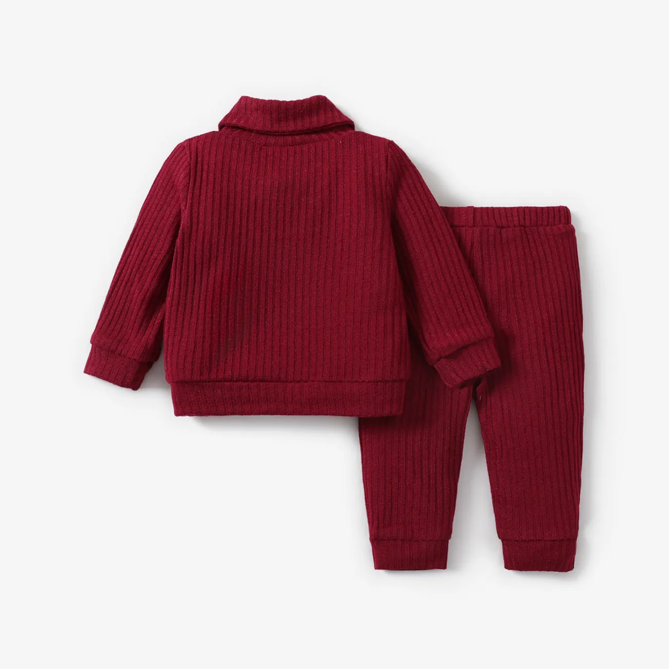 2pcs Baby Girl/Boy Casual Solid Color Set with Lapel Burgundy big image 1