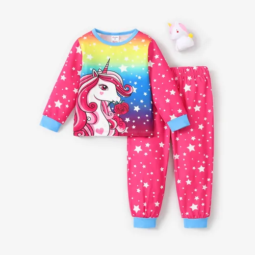 2pcs Toddler Girl Casual Unicorn Pajama Set