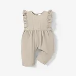 Solid Ruffle Decor Sleeveless Baby Loose fit Jumpsuit Beige