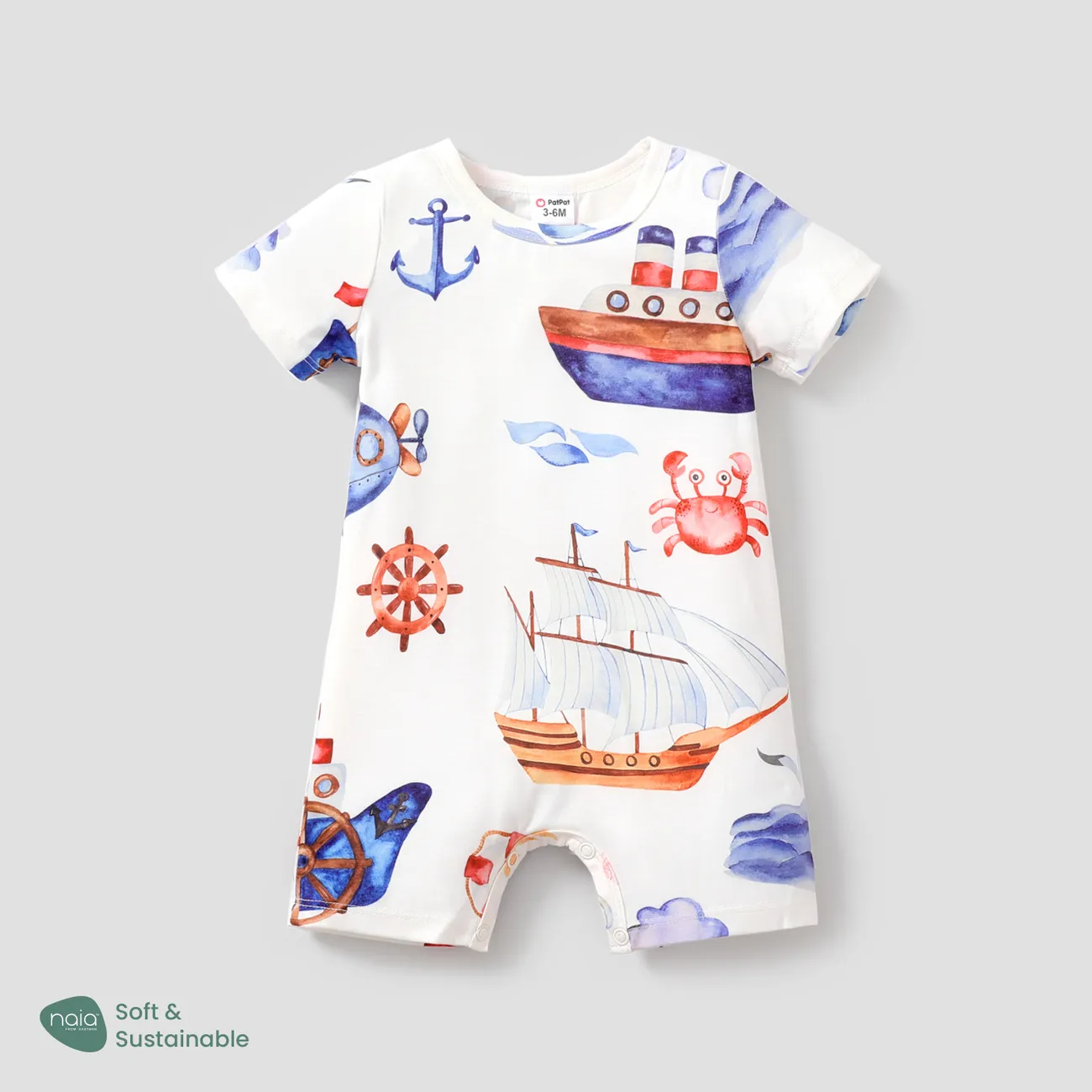 Naia™ Baby Boy Allover Sailboat Print Short-sleeve Romper  big image 1