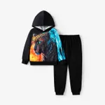2pcs Kid Boy Animal-patterned Hooded Set Black
