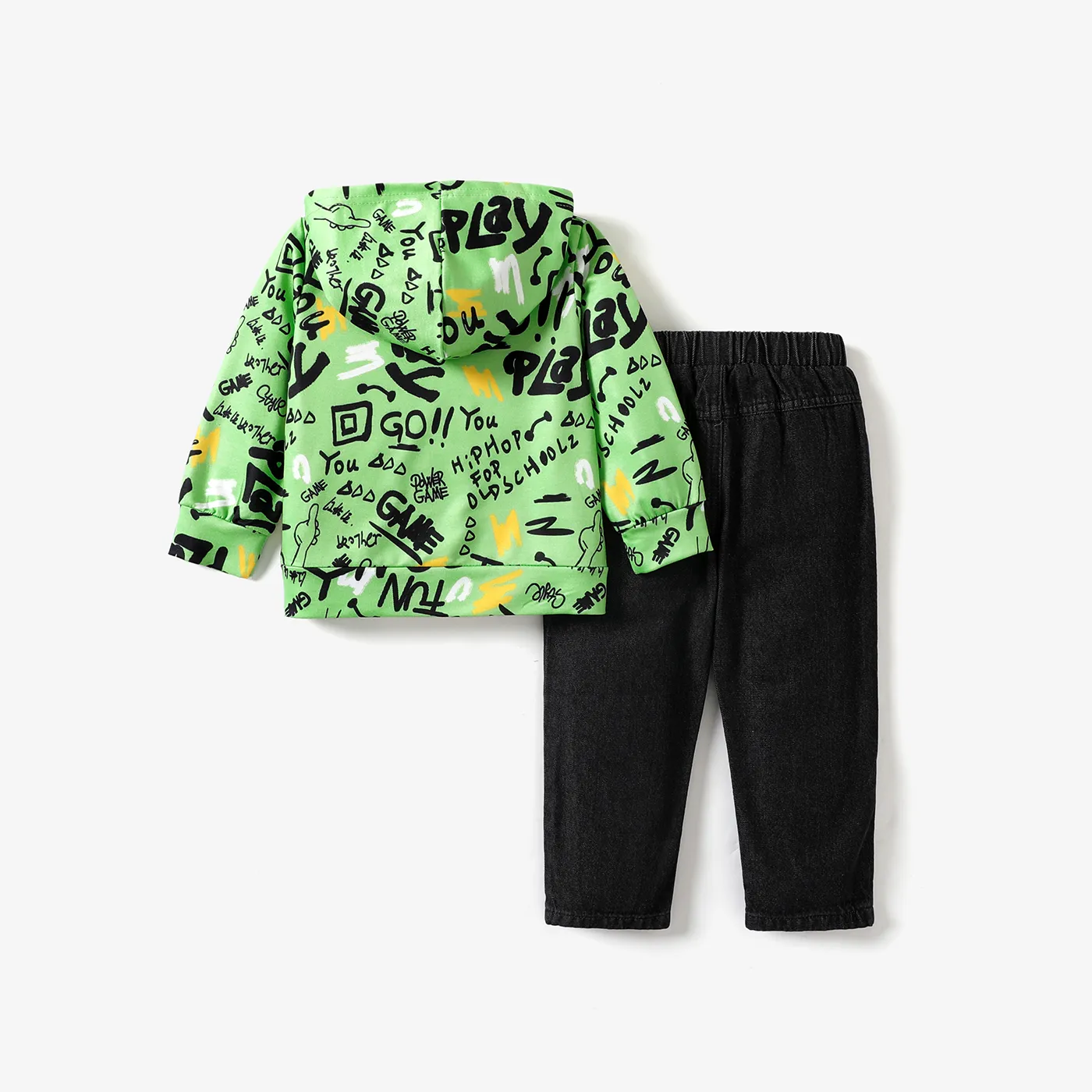 2pcs Toddler Boy  Fashionable Avant-garde Letter Long Sleeve Set Green image 2