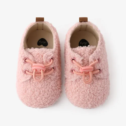 Baby & Toddler Solid Color Elastic buckle Furry Prewalker Shoes