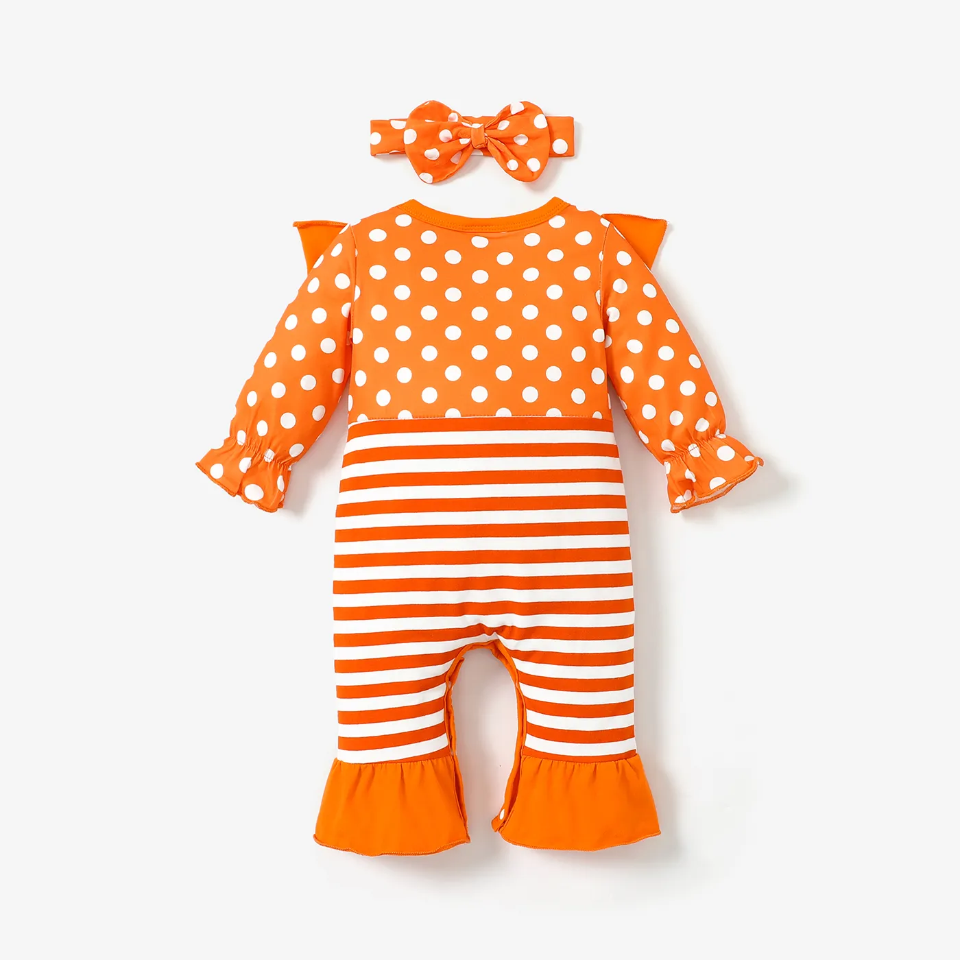 2pcs Baby Girl Striped Flutter Sleeve Jumpsuit Set  image 2