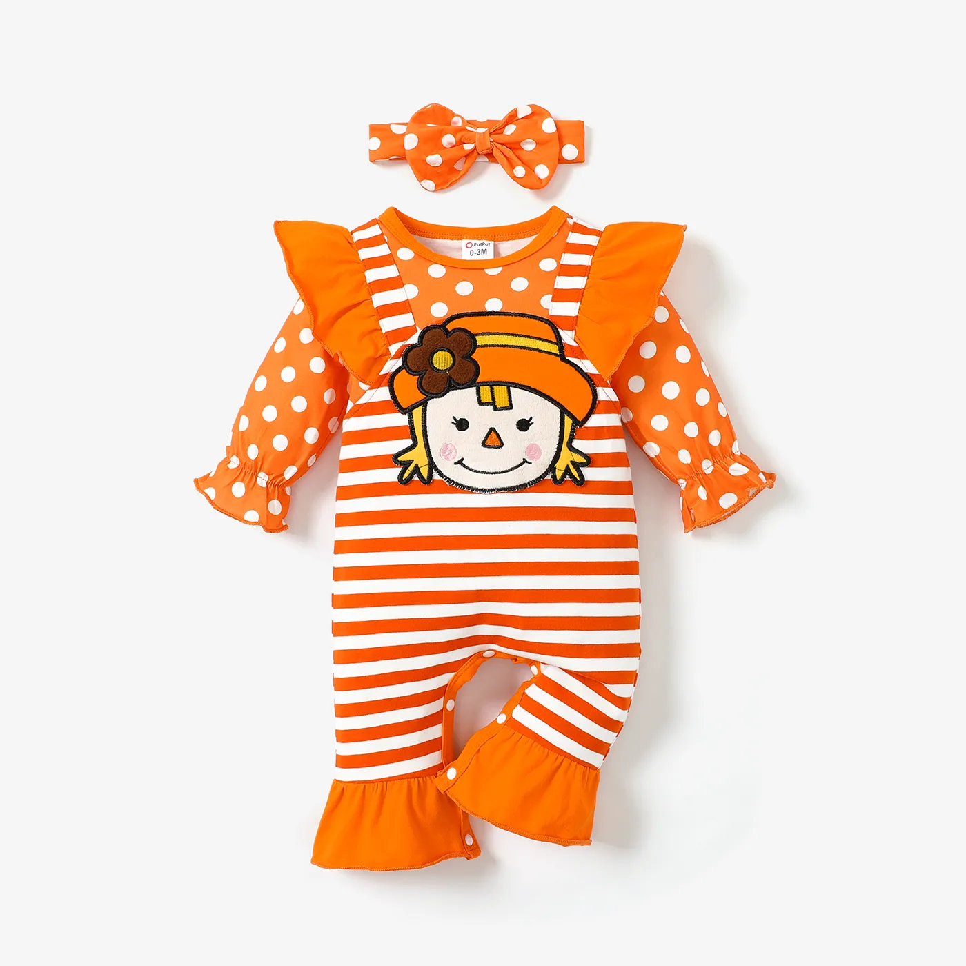 2pcs Baby Girl Striped Flutter Sleeve Jumpsuit Set