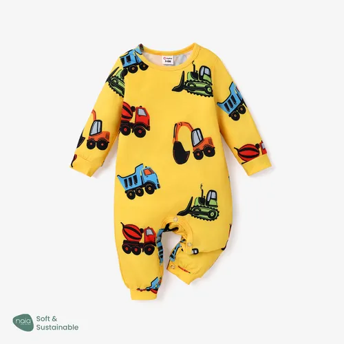 Naia™ Baby Boy Allover Construction Vehicle Print Long-sleeve Jumpsuit