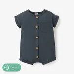 Baby Boy/Girl 100% Cotton Solid/Striped Button Up Cap-sleeve Romper Dark Grey