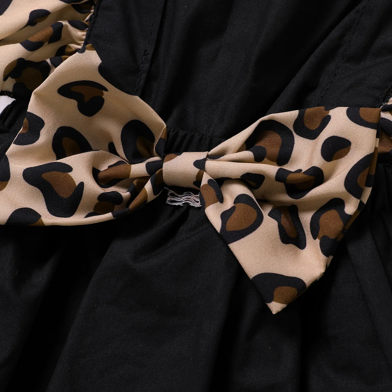 2pcs Baby Girl 95% Cotton Solid & Leopard Print Layered Ruffle Trim Sleeveless Romper and Headband Set Black big image 1