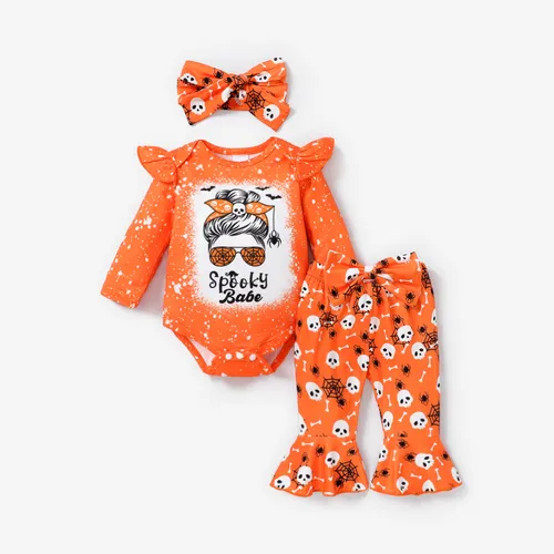 3PCS Baby Girl Halloween Ruffle Edge Sweet Long Sleeve Set