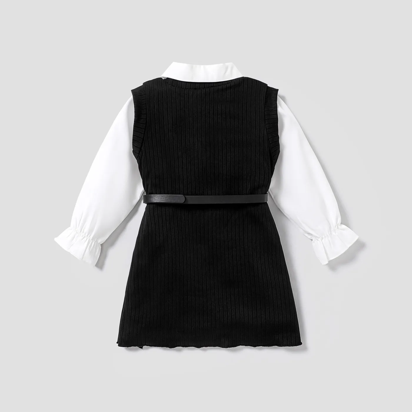  3PCS Toddler Girl Avant-garde Solid Shirt/Dress/ Belt  Black image 2