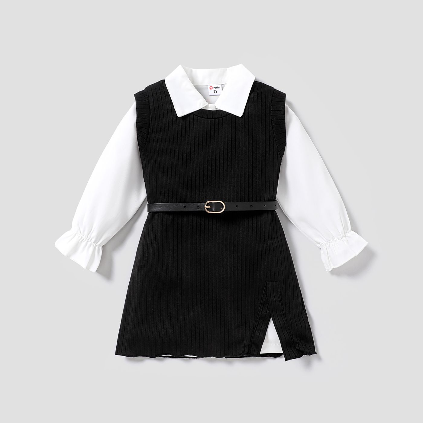 3PCS Toddler Girl Avant-garde Solid Shirt/Dress/ Belt