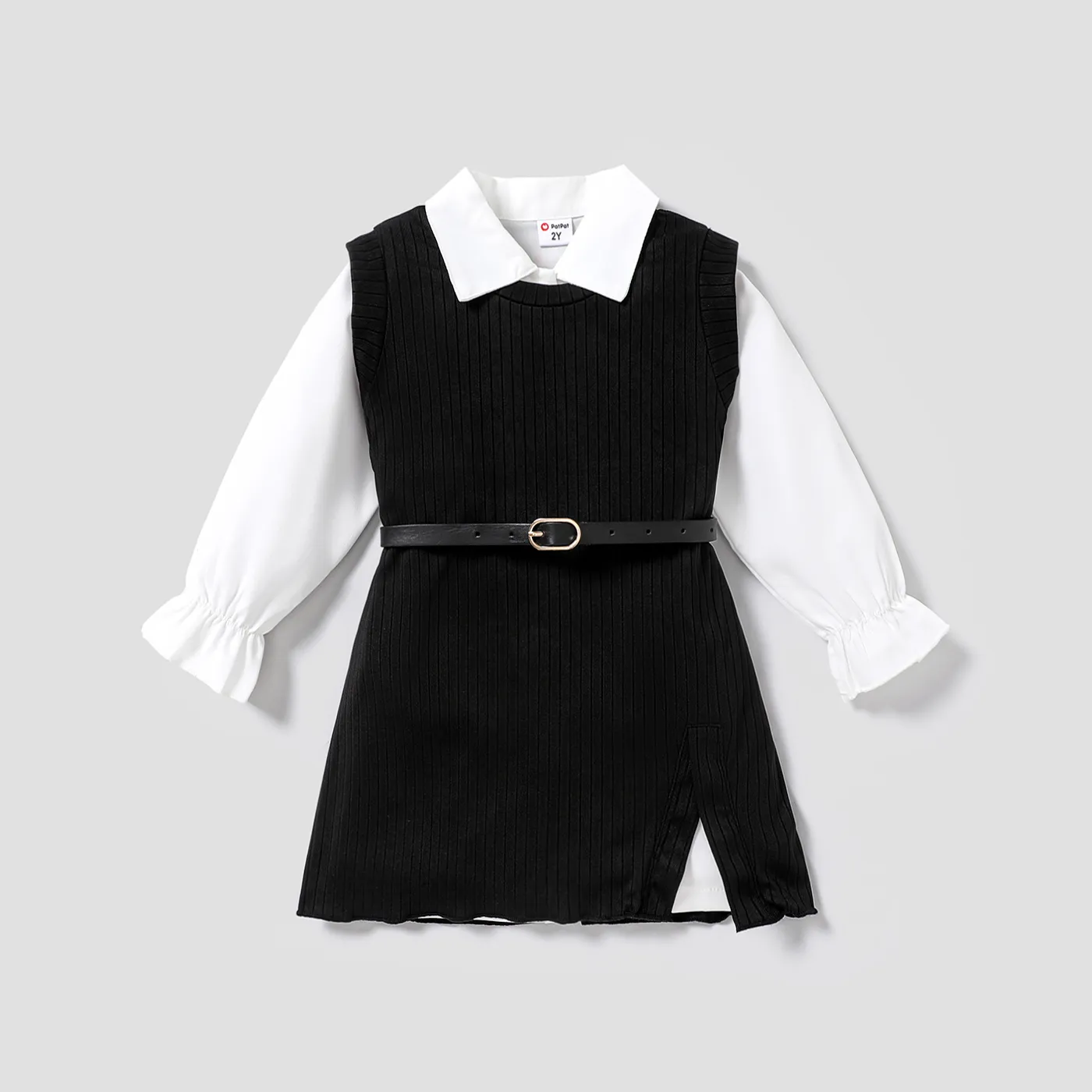  3PCS Toddler Girl Avant-garde Solid Shirt/Dress/ Belt  Black big image 1