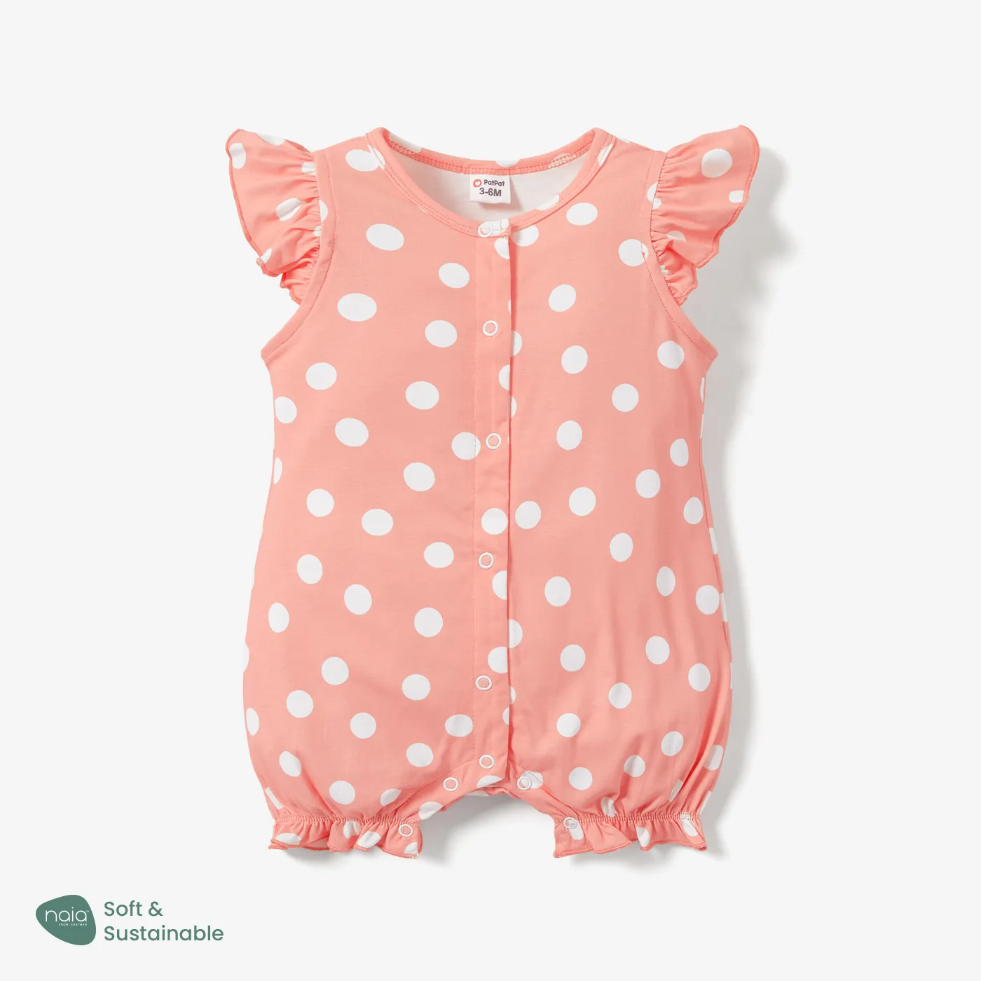 Naia™ Baby Girl Polka Dots or Butterfly Print Flutter-sleeve Romper Pink big image 1