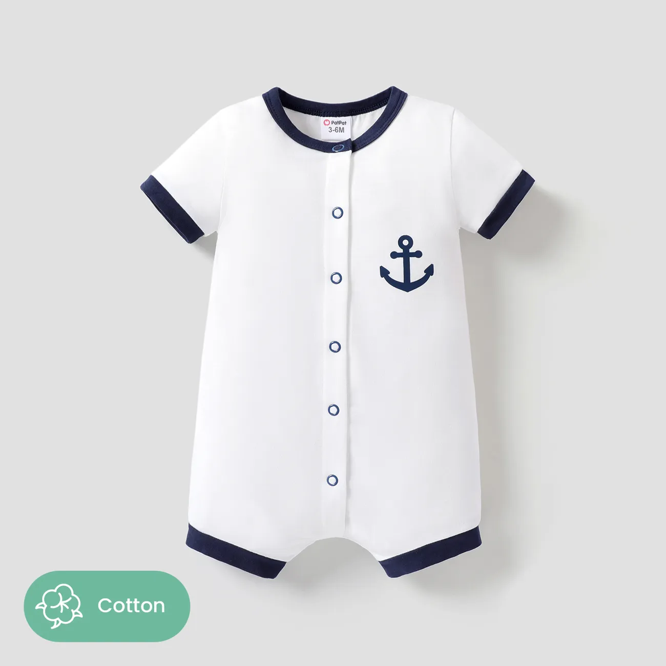 Baby Boy Print/Striped Short-sleeve Snap Romper White big image 1