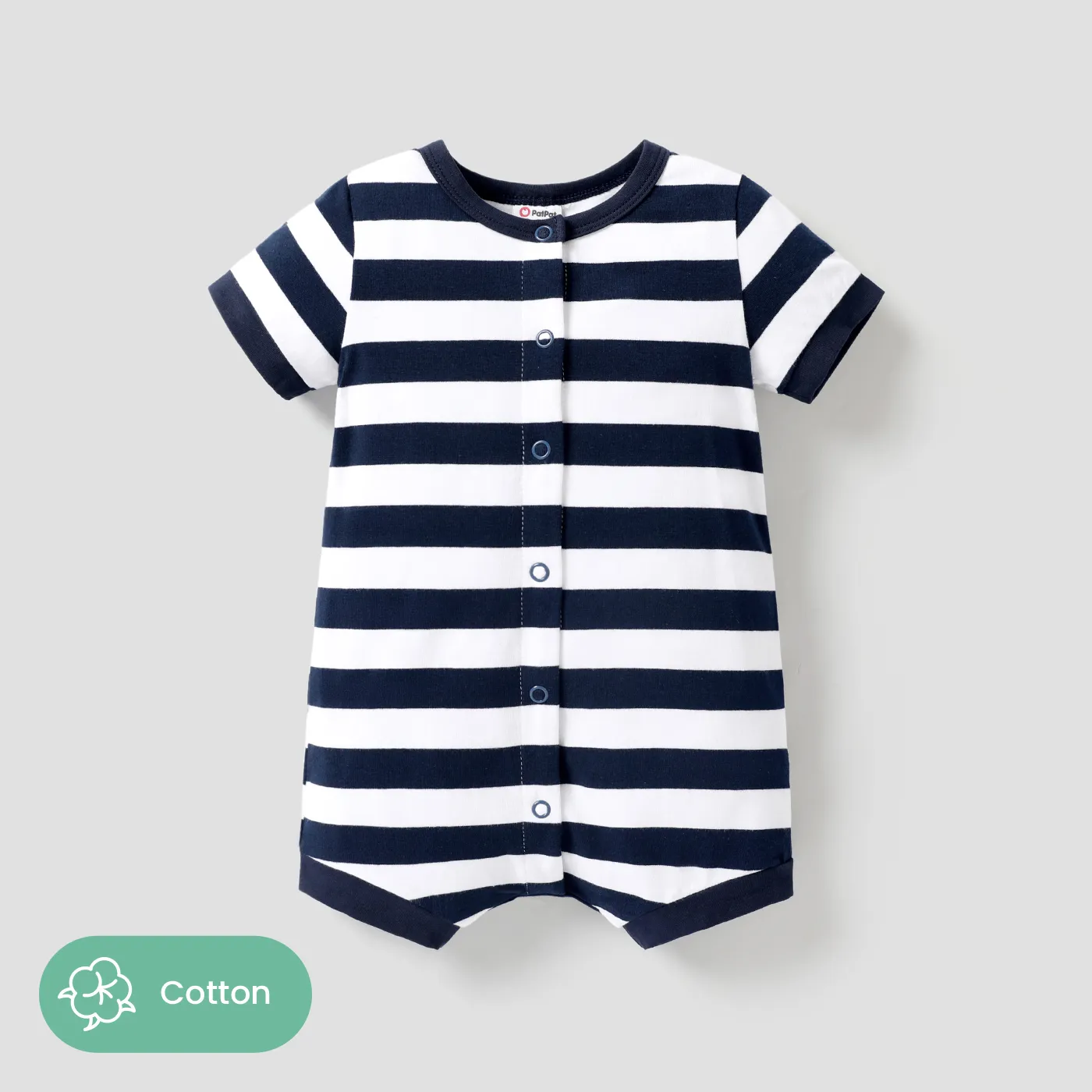 Baby Boy Print/Striped Short-sleeve Snap Romper Blueblackwhite