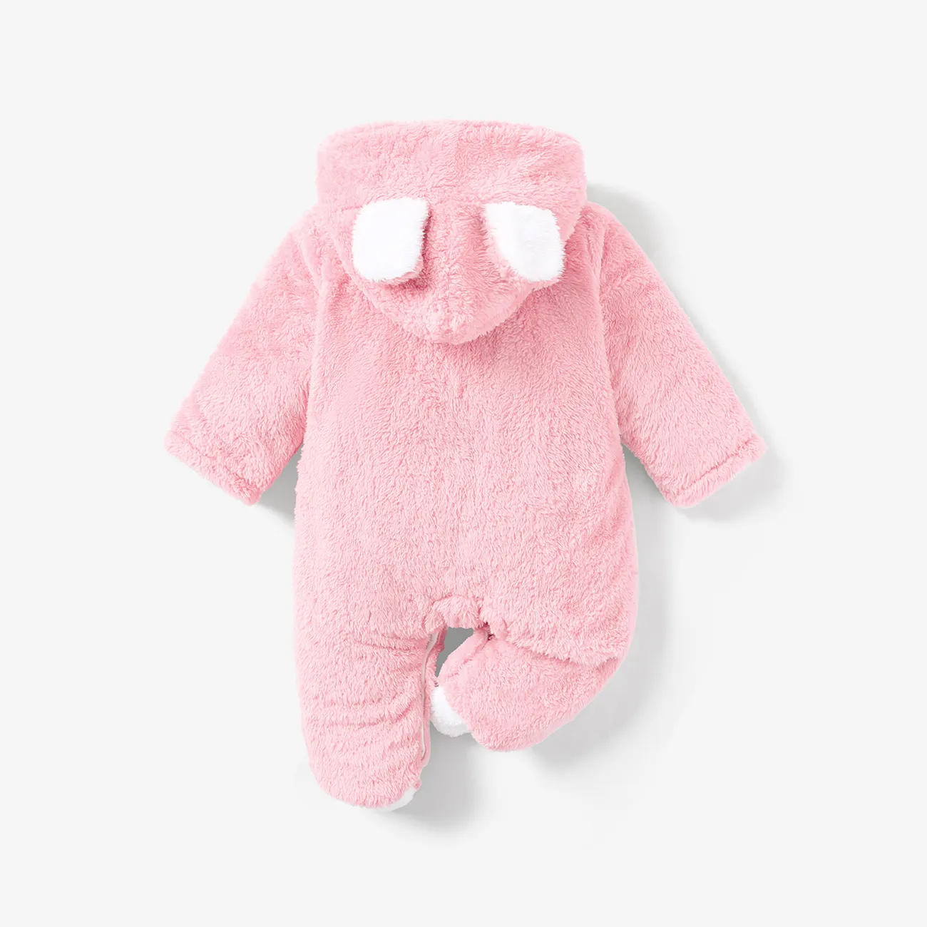 Solid Hooded 3D Bear Design Long-sleeve Baby Jumpsuit Pink big image 1