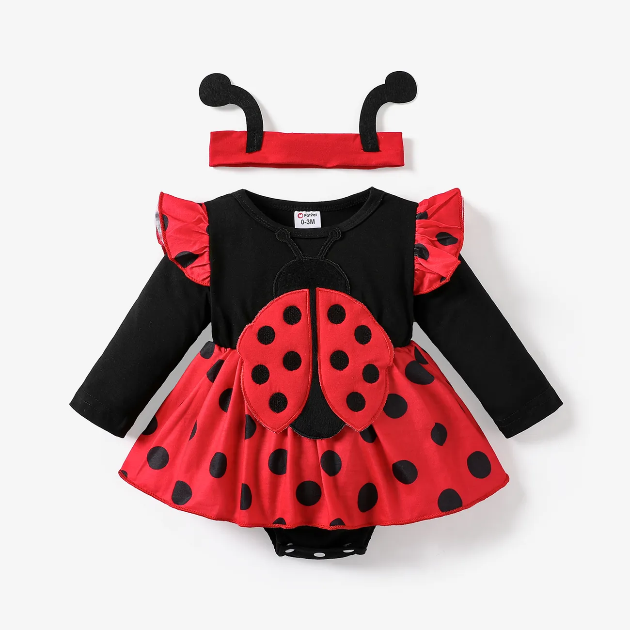2pcs Baby Girls Childlike Polka Dot Ladybug Romper Set Red big image 1