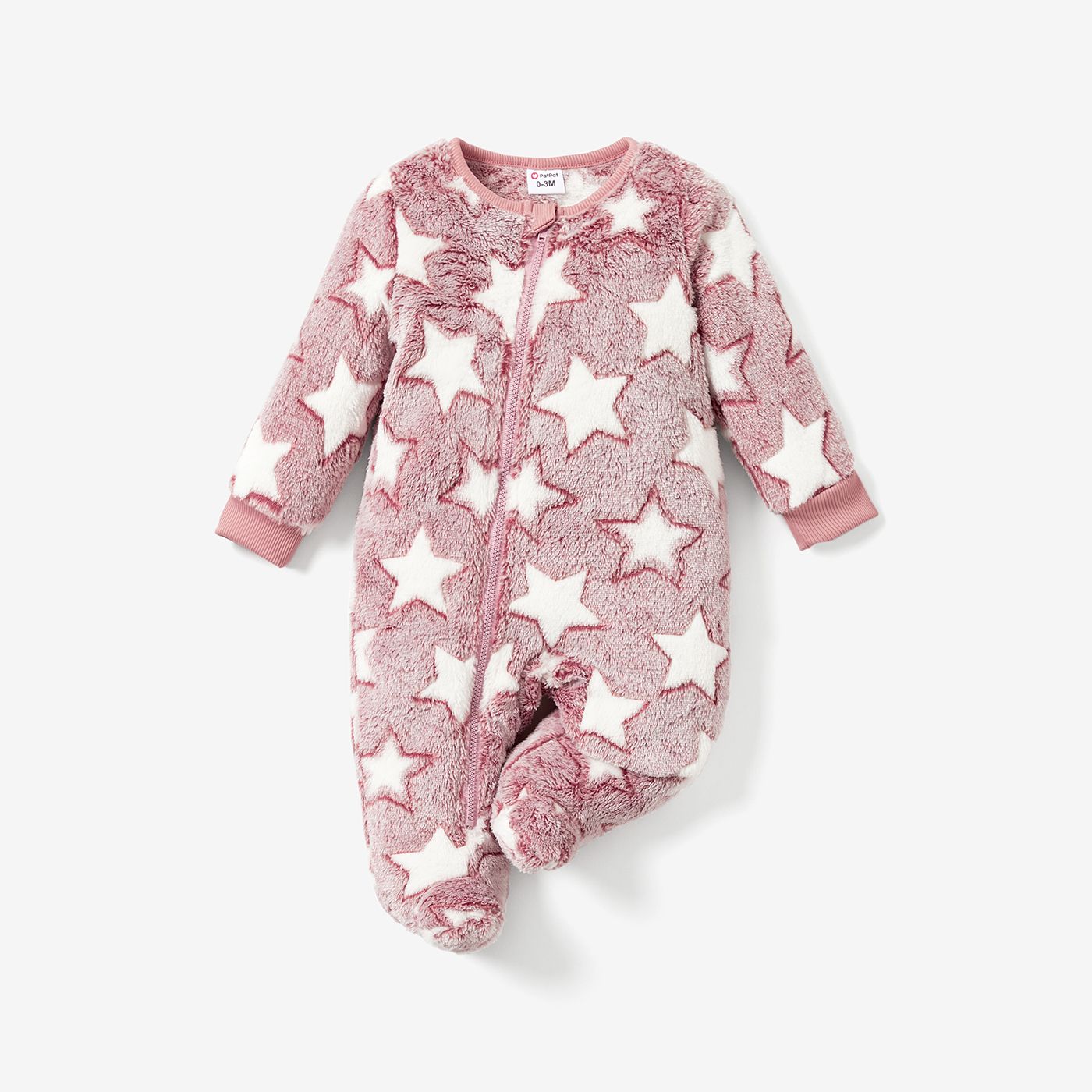 

Baby Girl Basic Zippered Jumpsuit in Stars Print