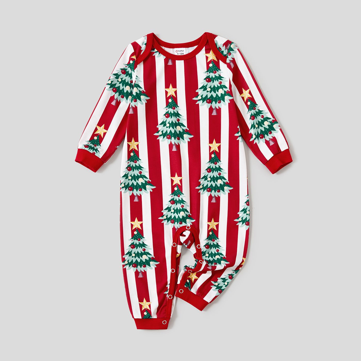 Christmas Family Matching Trees Print Stripes Long-sleeve Pajamas Sets(Flame Resistant)