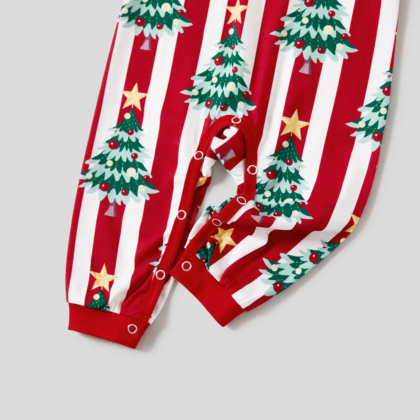 Christmas Family Matching Trees Print Stripes Long-sleeve Pajamas Sets(Flame resistant) Red image 5