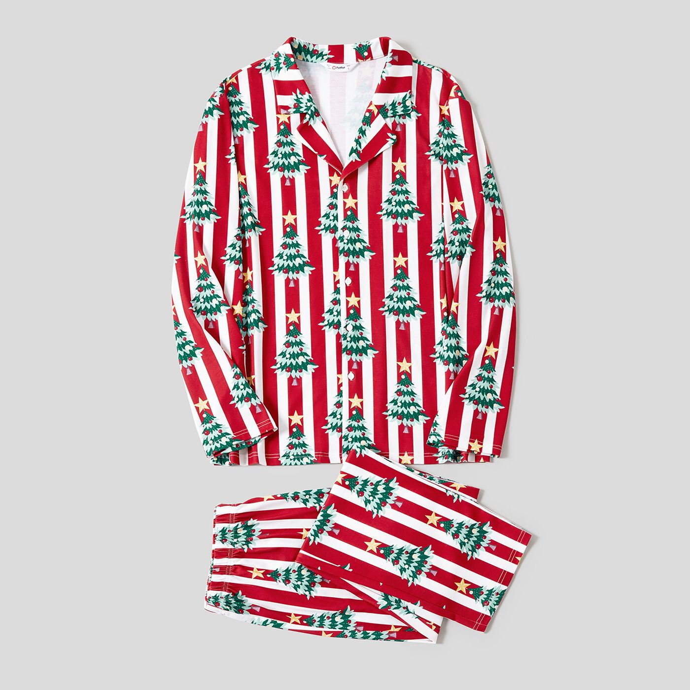 Christmas Family Matching Trees Print Stripes Long-sleeve Pajamas Sets(Flame resistant)
