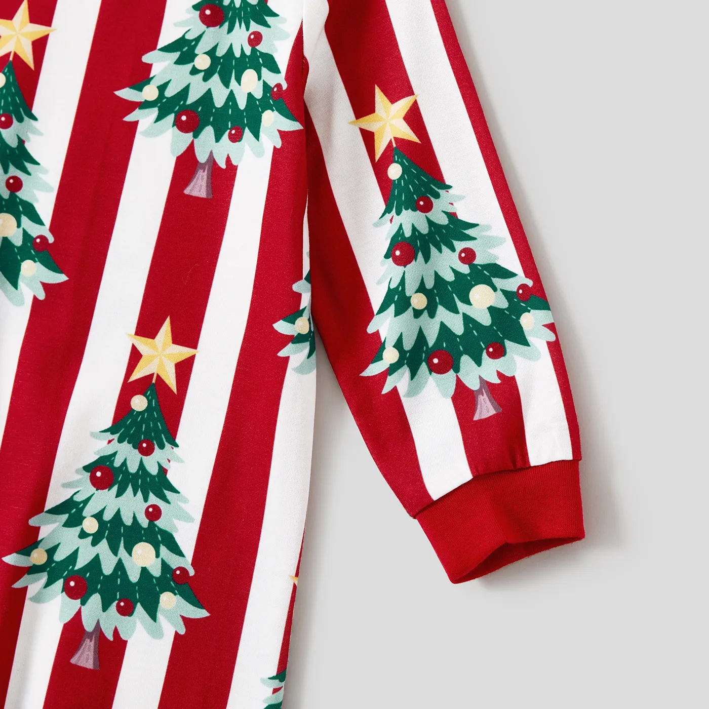 Christmas Family Matching Trees Print Stripes Long-sleeve Pajamas Sets(Flame resistant) Red image 4