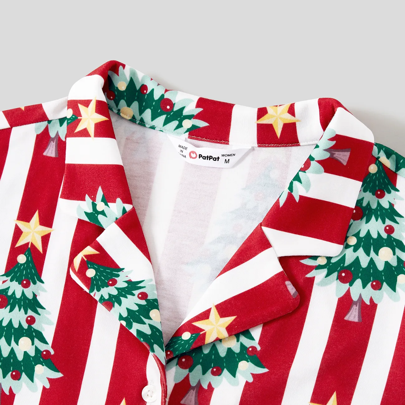 Christmas Family Matching Trees Print Stripes Long-sleeve Pajamas Sets(Flame resistant) Red big image 1