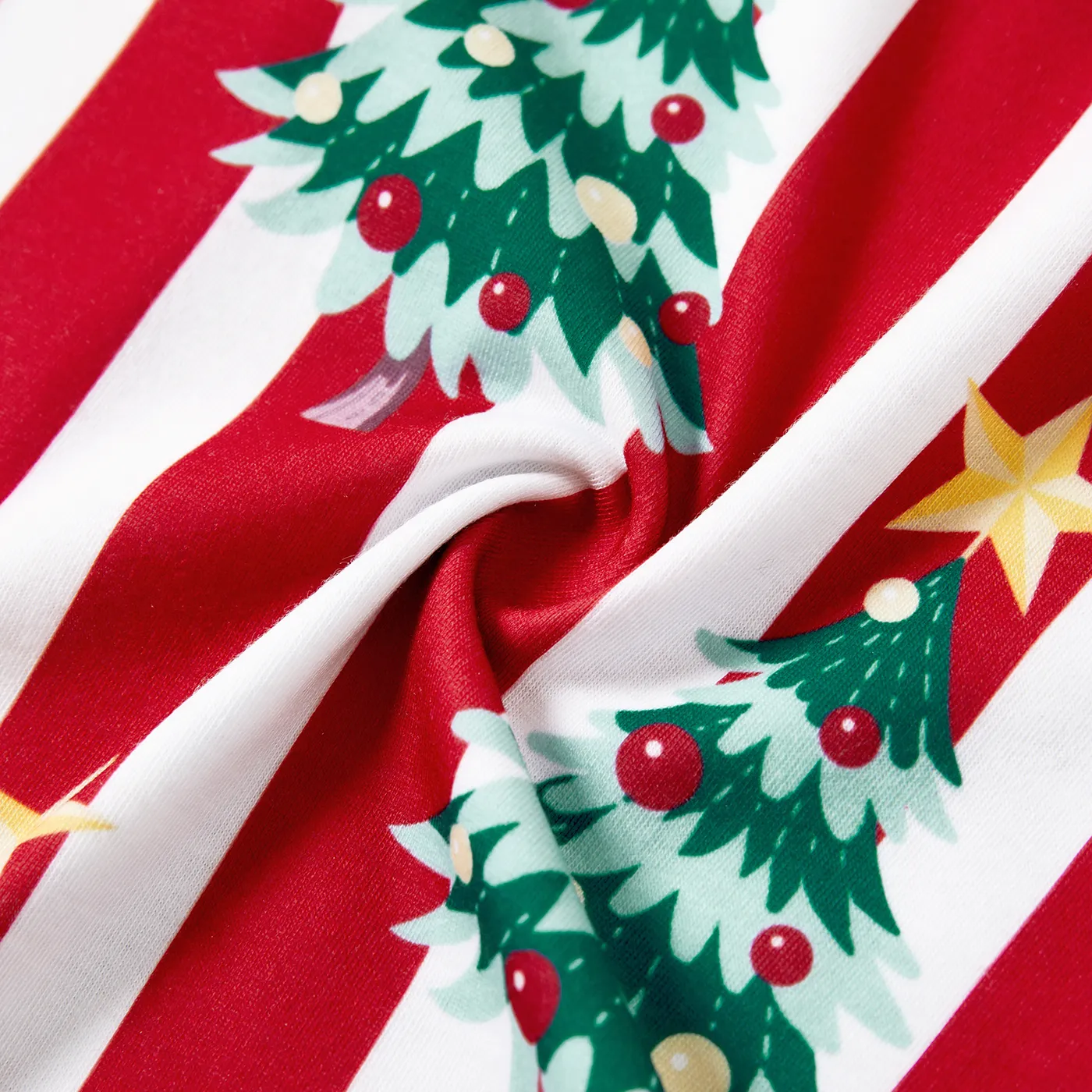 Christmas Family Matching Trees Print Stripes Long-sleeve Pajamas Sets(Flame resistant) Red image 6
