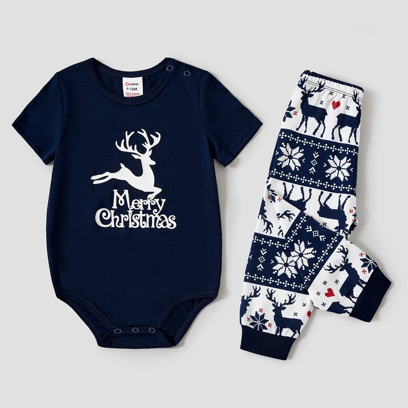 Christmas Reindeer Print Glow in the Dark Family Matching Pajamas Sets (Flame Resistant) Deep Blue big image 1