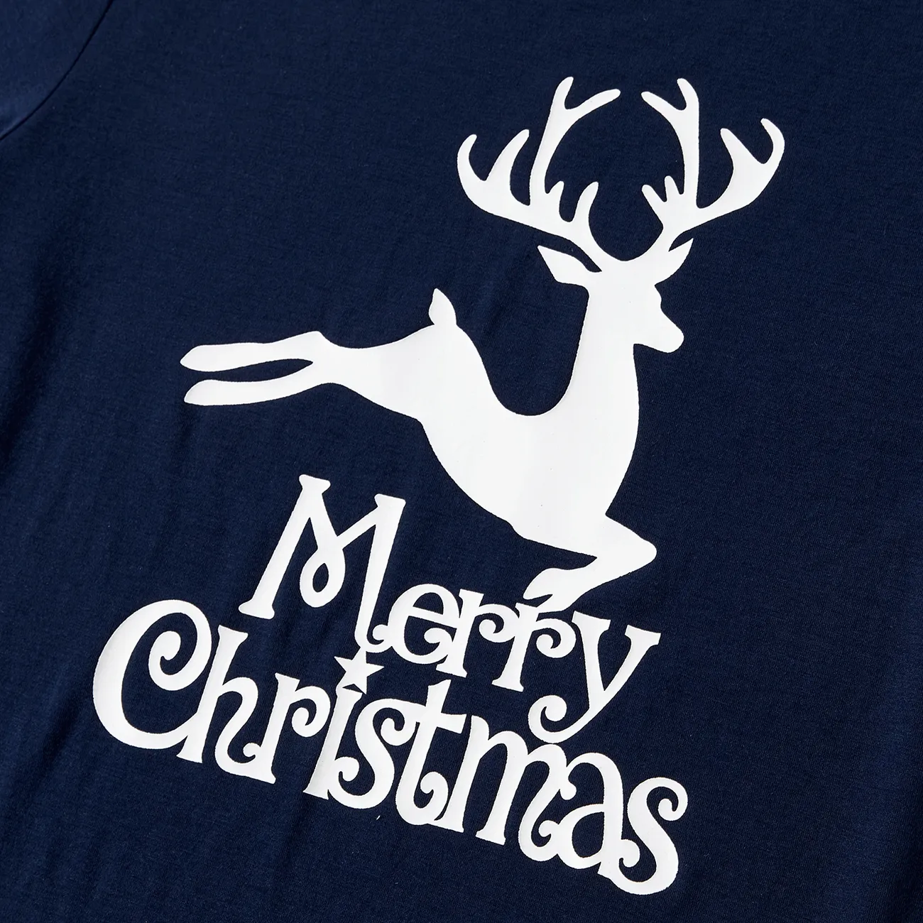 Christmas Reindeer Print Glow in the Dark Family Matching Pajamas Sets (Flame Resistant) Deep Blue big image 1
