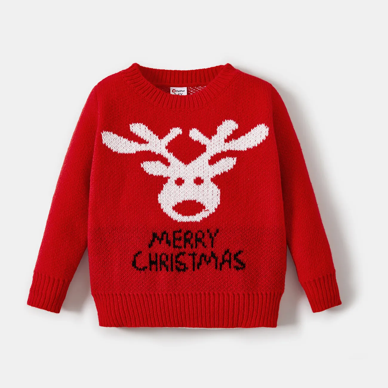 Christmas Family Matching Reindeer and Letter Print Red Sweaters  big image 1