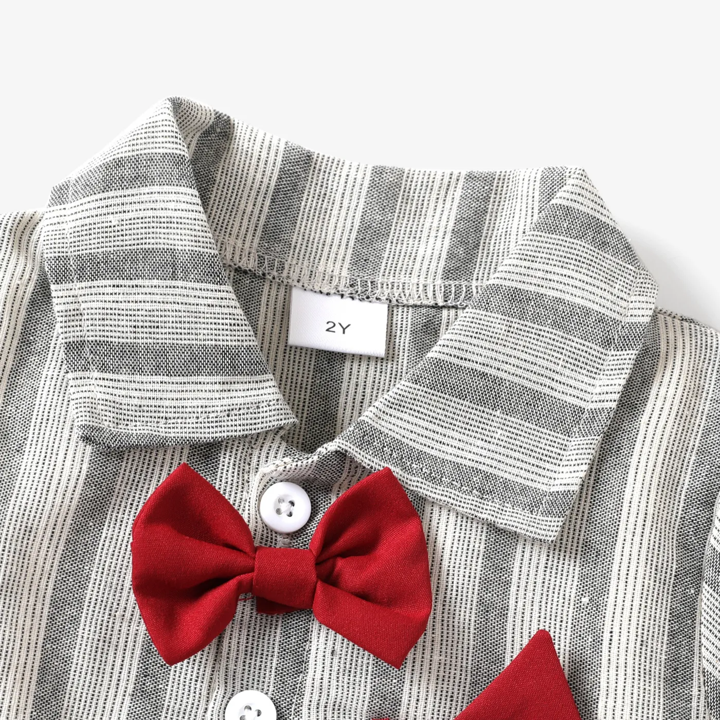 3PCS Toddler Boy Christmas Hyper-Tactile 3D Design Stripe Shirt/ Pants/Suspender Set Grey image 5