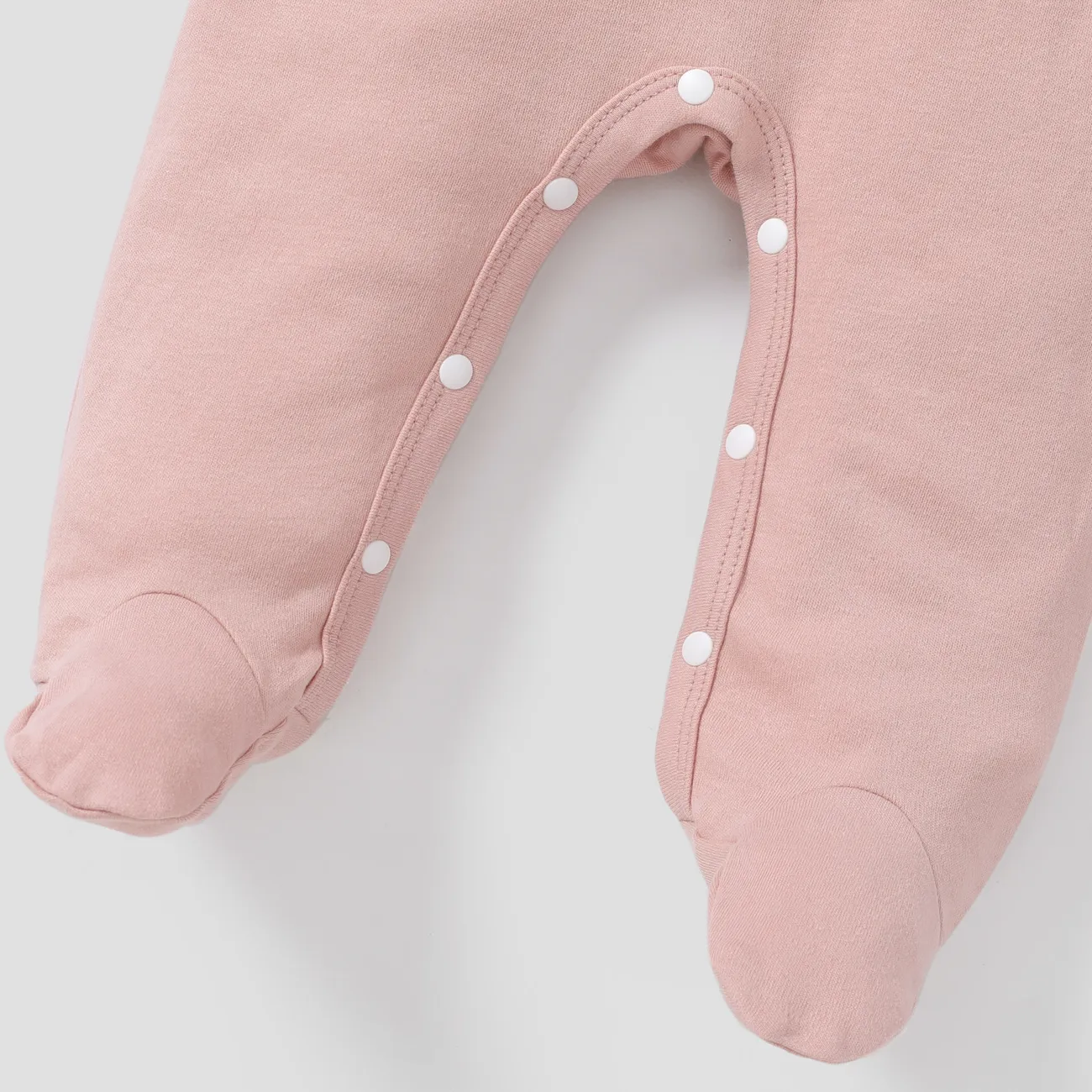 100% Cotton Rabbit Embroidery or Rainbow Print Footed/footie Long-sleeve Baby Jumpsuit Light Pink big image 1