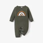 Baby Boy Rainbow Embroidered Long-sleeve Waffle Jumpsuit Green