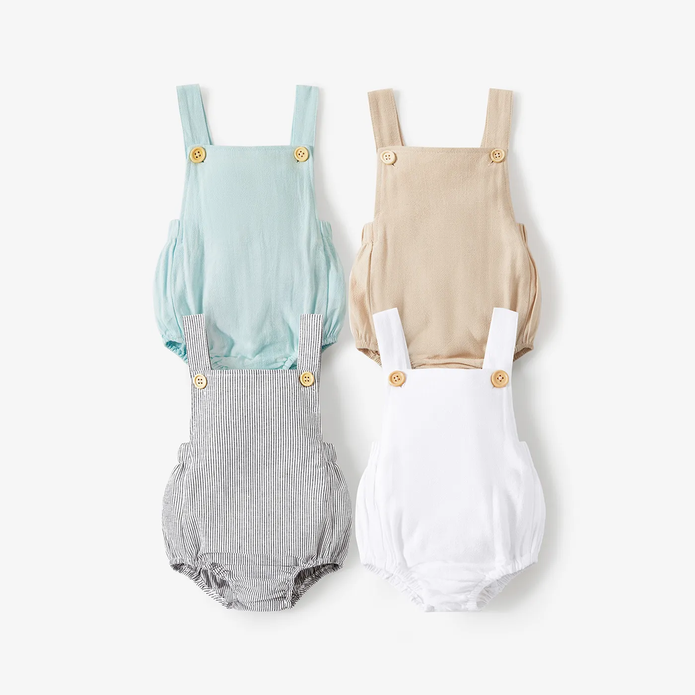 100% Cotton Solid Sleeveless Baby Romper Light Blue image 2