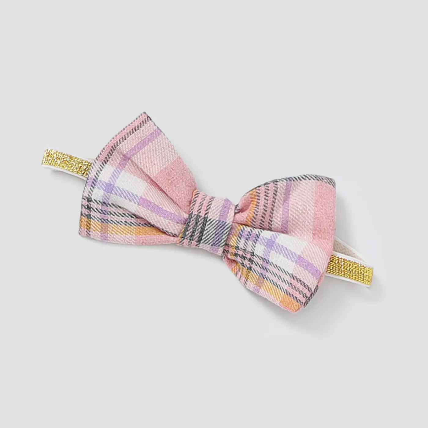2pcs Baby Girl Plaid & Solid Ribbed Spliced Ruffle Trim Bow Front Long-sleeve Jumpsuit & Headband Set  image 3