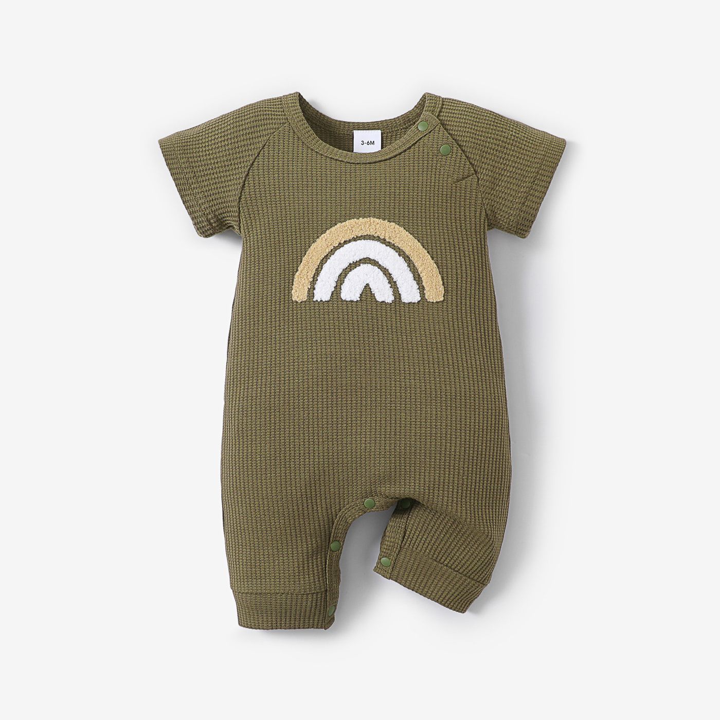 Baby Girl/Boy Rainbow Print Short-sleeve Waffle Jumpsuit