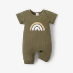 Baby Girl/Boy Rainbow Print Short-sleeve Waffle Jumpsuit Green
