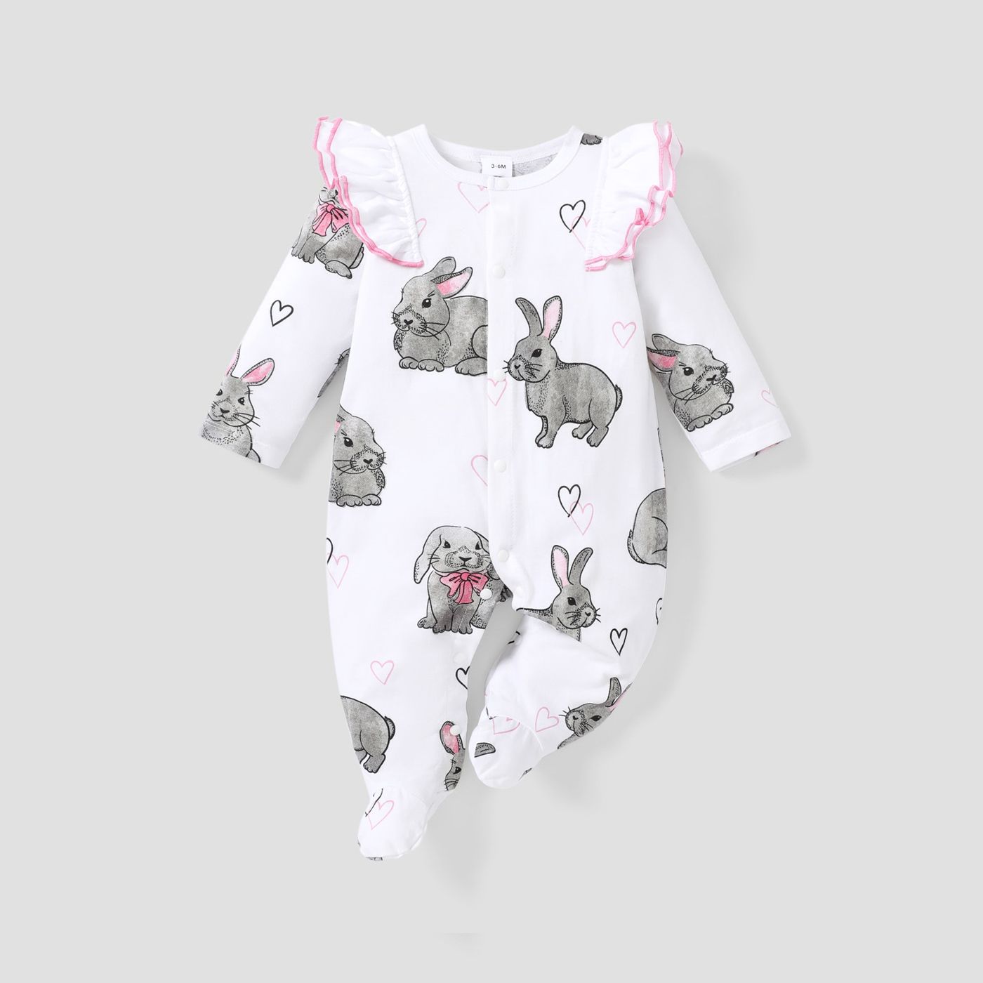 100% Cotton Rabbit Print Footed/footie Long-sleeve Baby Jumpsuit