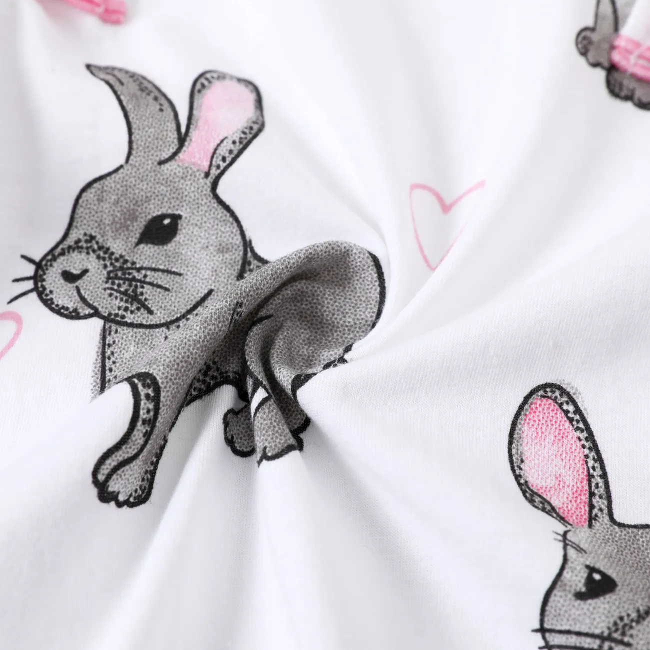 100% Cotton Rabbit Print Footed/footie Long-sleeve Baby Jumpsuit White big image 1