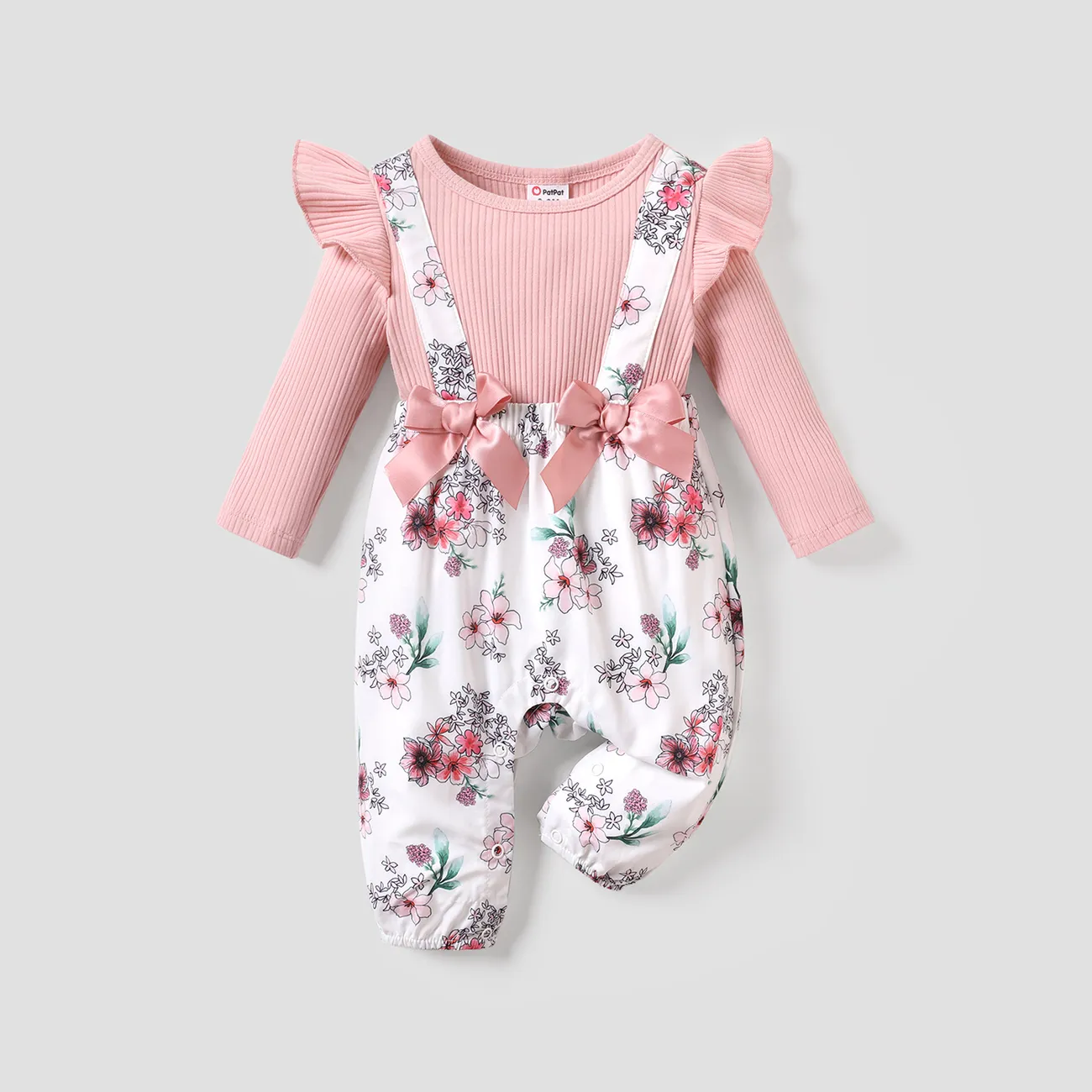 Baby Girl Floral Pattern Bow Design Jumpsuit  big image 1